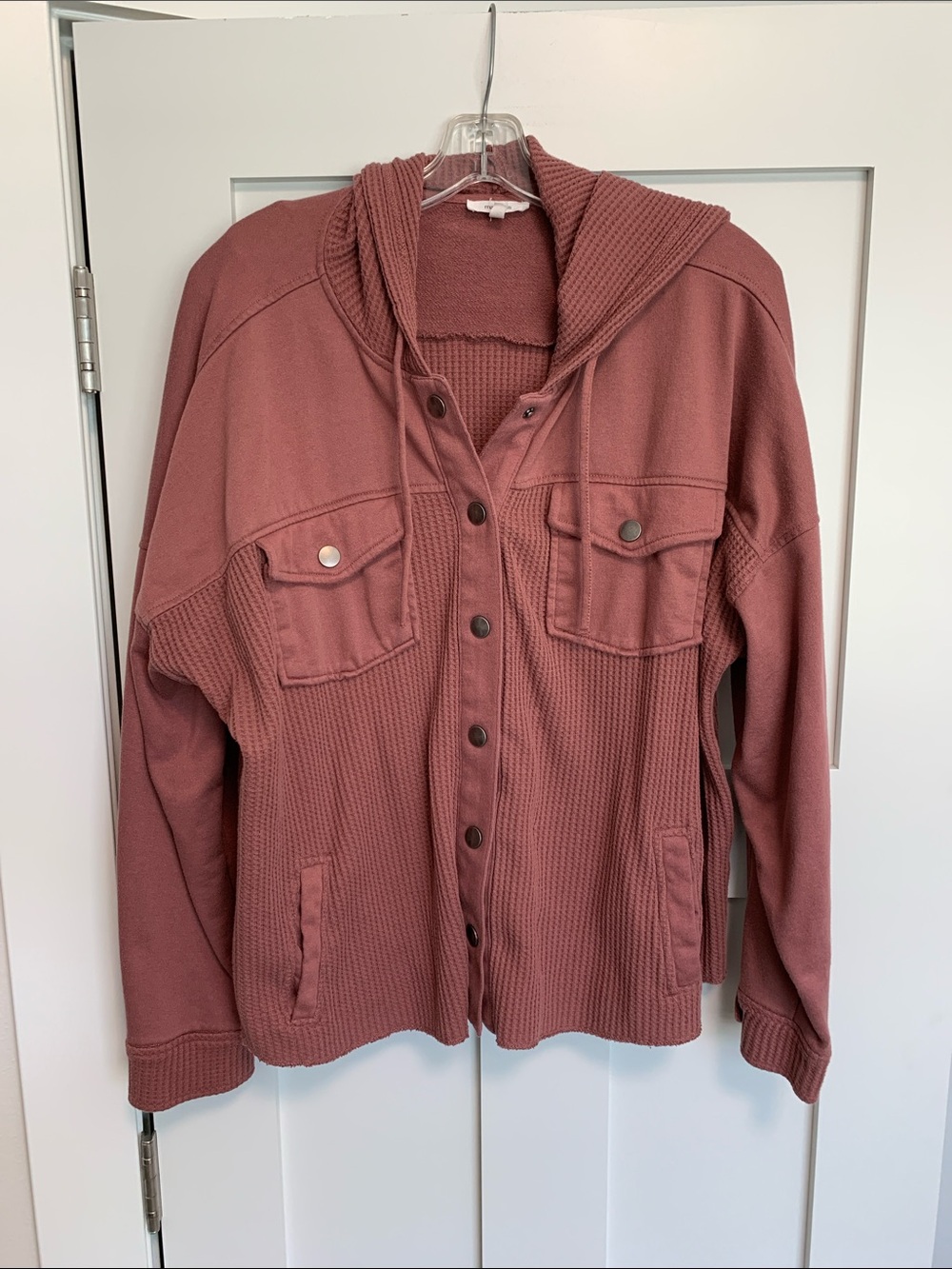 Maurices Hooded Button-Front Utility Jacket - Dusty Rose - Picture 1 of 10